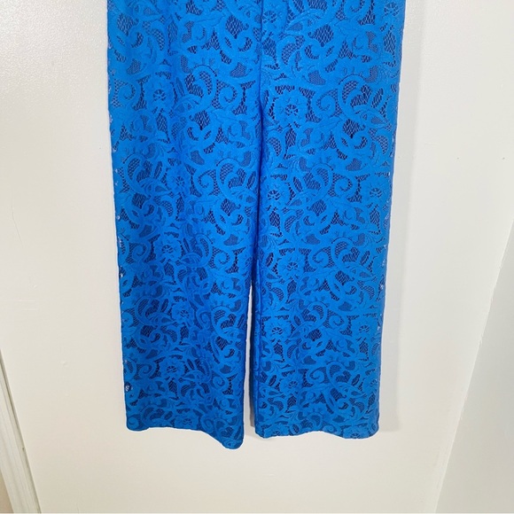 NEW Anthropologie Maeve Colette Lace Cropped Wide-Leg Pant Victorian Blue Flare - Picture 7 of 8